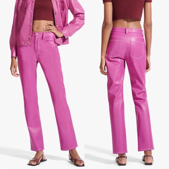 STAUD Pants - Staud Magenta Leather Mid Rise Straight Let Pants sz 12